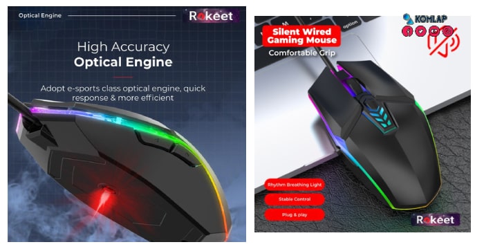 Rokeet Mouse Gaming RGB Silent Wired