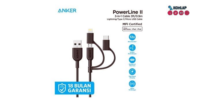 Powerline II 3-in-1 Charging Cable